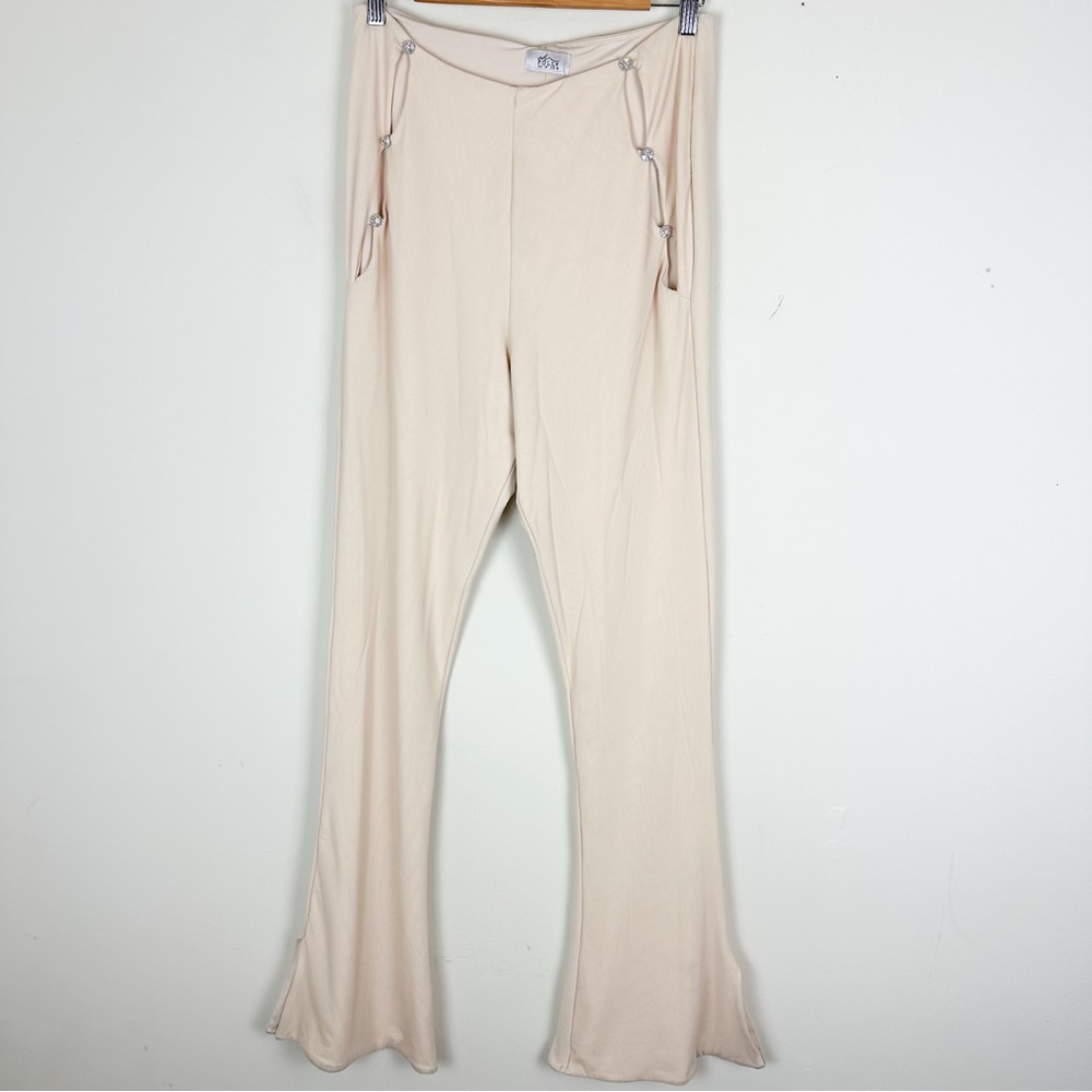 Oh Polly Flare Pants with Cut Outs and Diamond Detailing